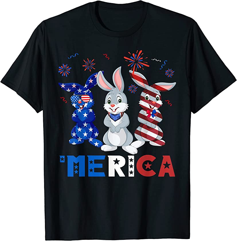 Three Rabbit Bunny Merica 4th Of July American Flag Men T-Shirt