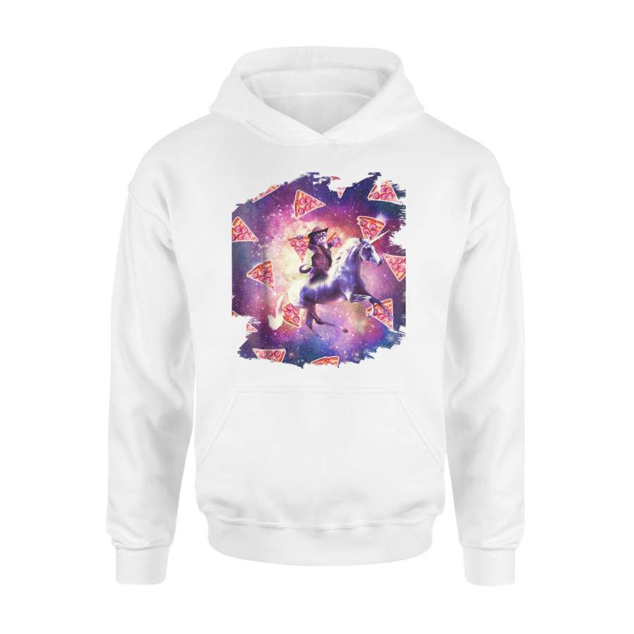 Cowboy Space Cat On Unicorn Pizza Hoodie