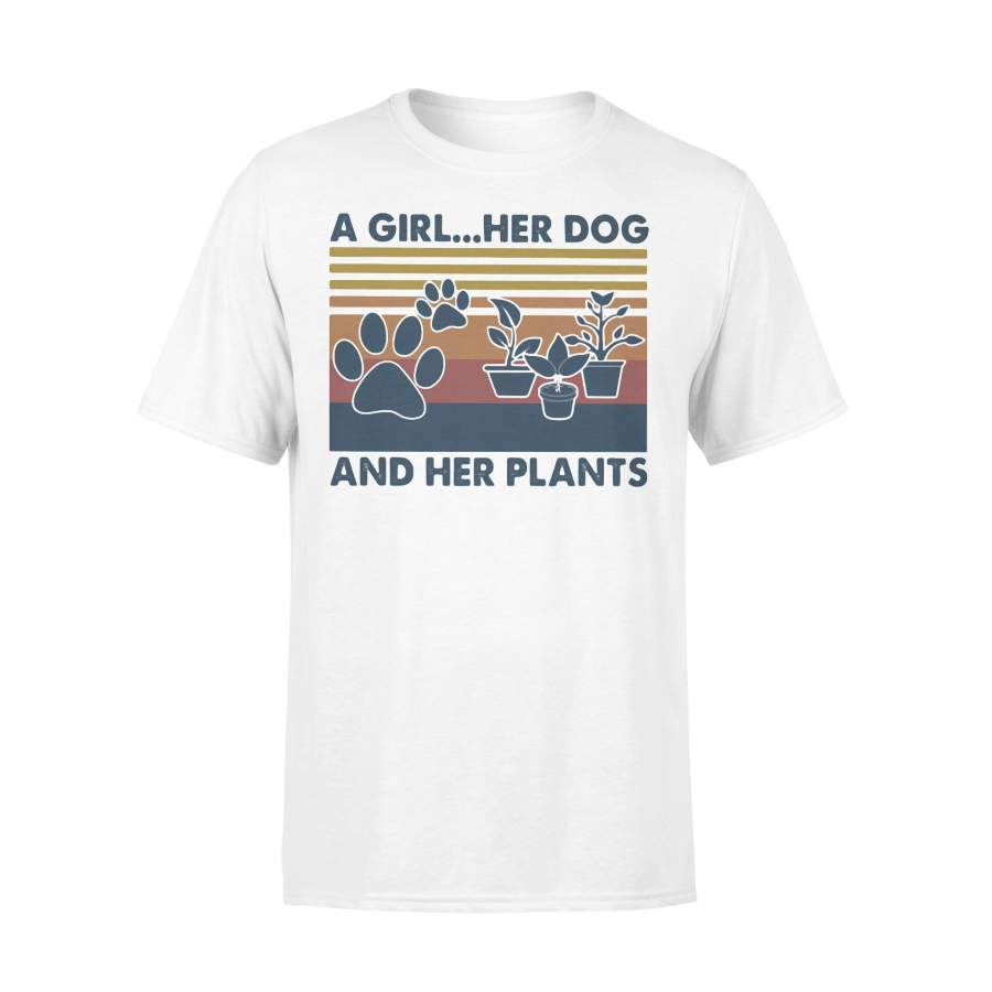 A Girl Her Dog And Her Plants Gardening Vintage Retro T-shirt