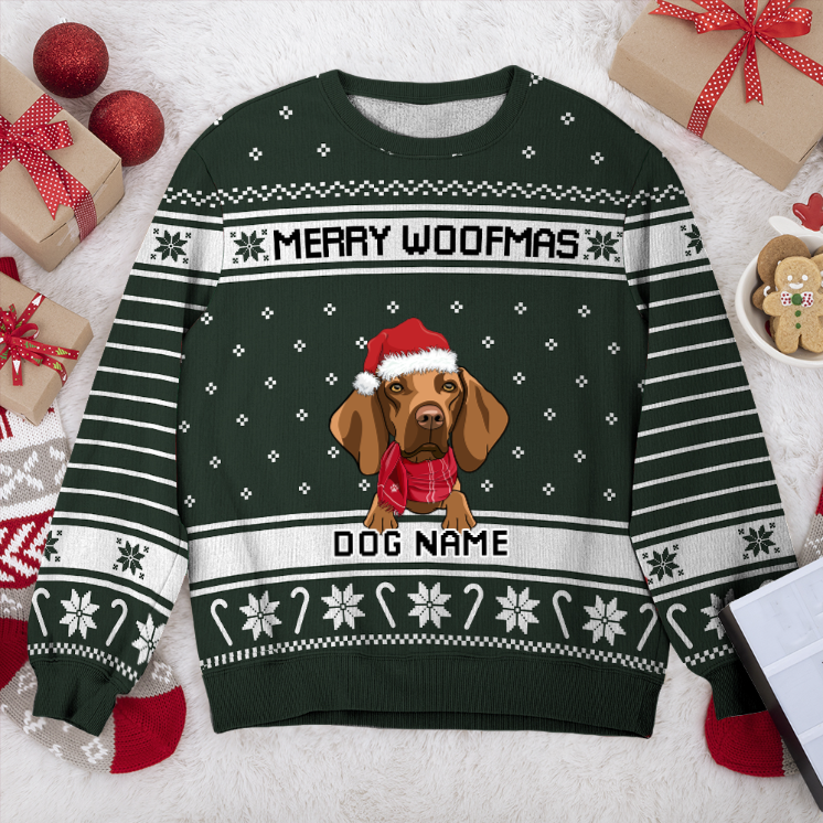 Vizsla Merry Woofmas Personalized Sweater, Dog Ugly Christmas Sweater