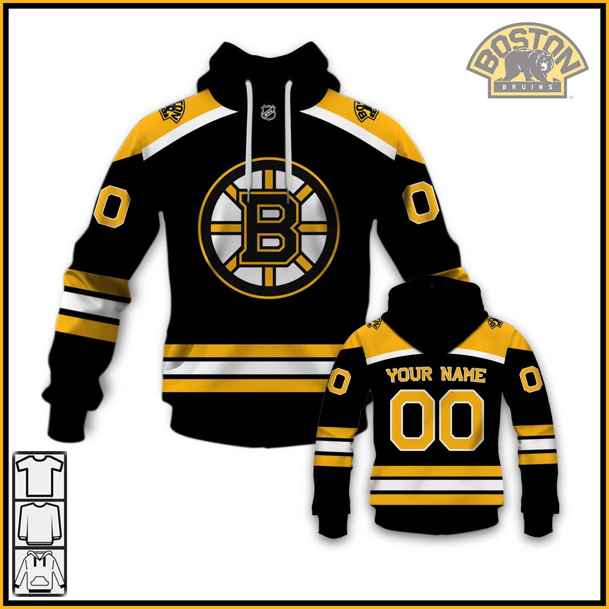 Boston Bruins Custom Name Number 2020 Home Jersey Pullover Hoodie