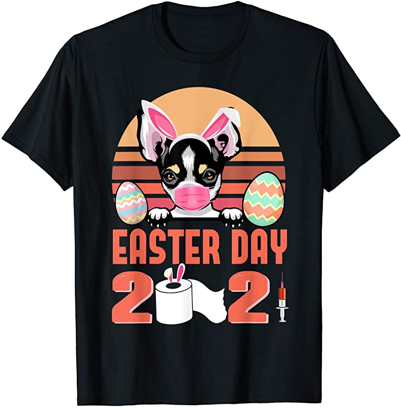 Chihuahua Dog Face Mask Bunny Egg Easter Day 2021 T-Shirt