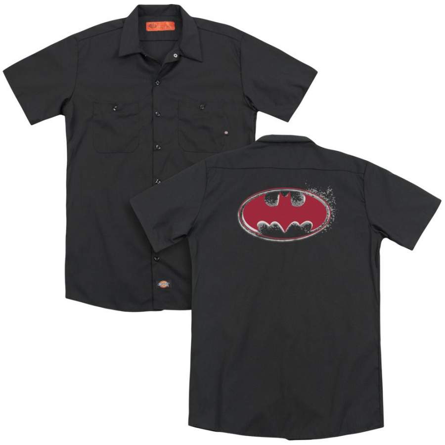 Batman – Hardcore Noir Bat Logo (Back Print) Adult Work Shirt