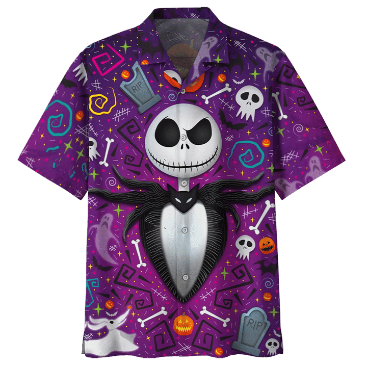 Jack Skellington Happy Halloween Print Short Sleeve Hawaii Casual Shirt Ha52455