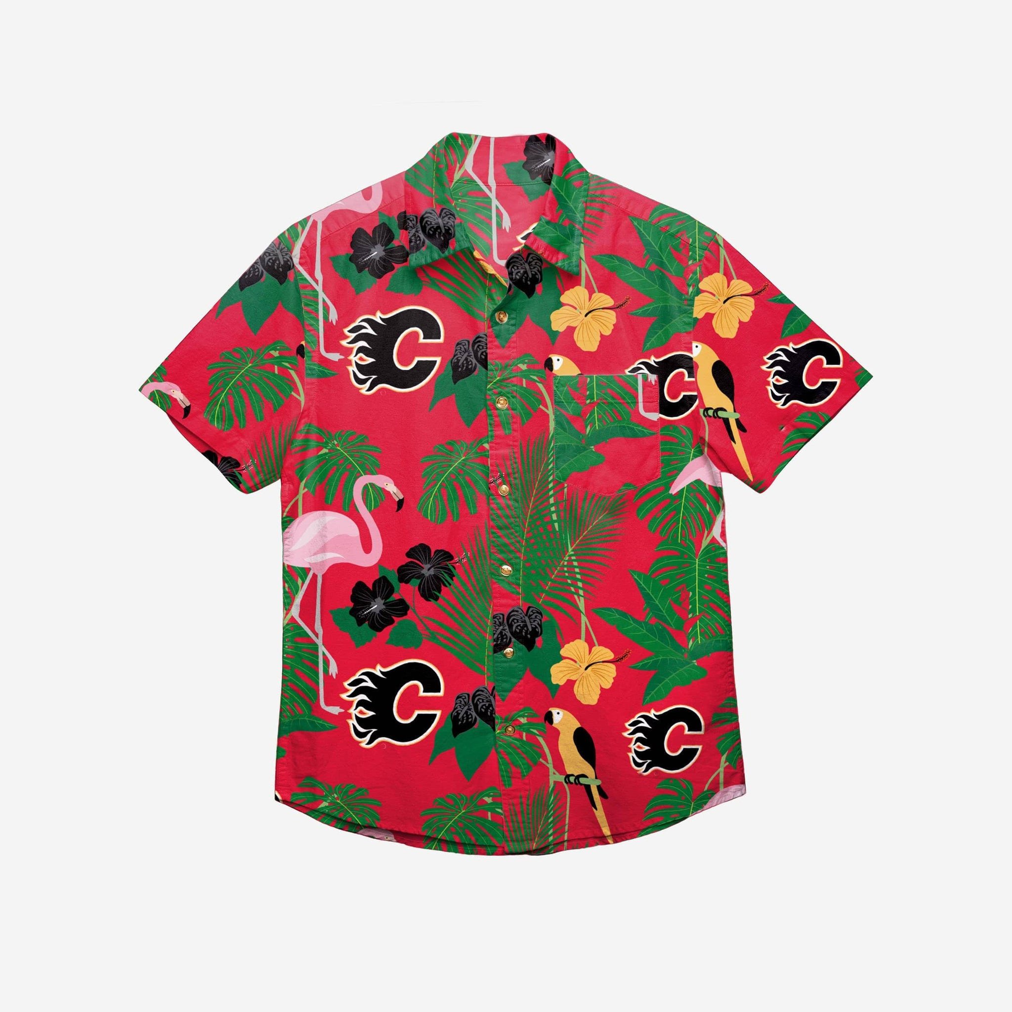 Calgary Flames Floral Button Up Hawaii Shirt Ha64074