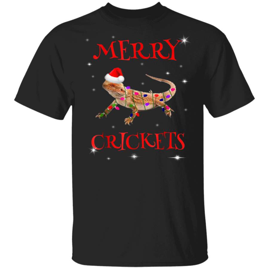 Funny Bearded Dragon Christmas Tshirt Merry Crickets Gift