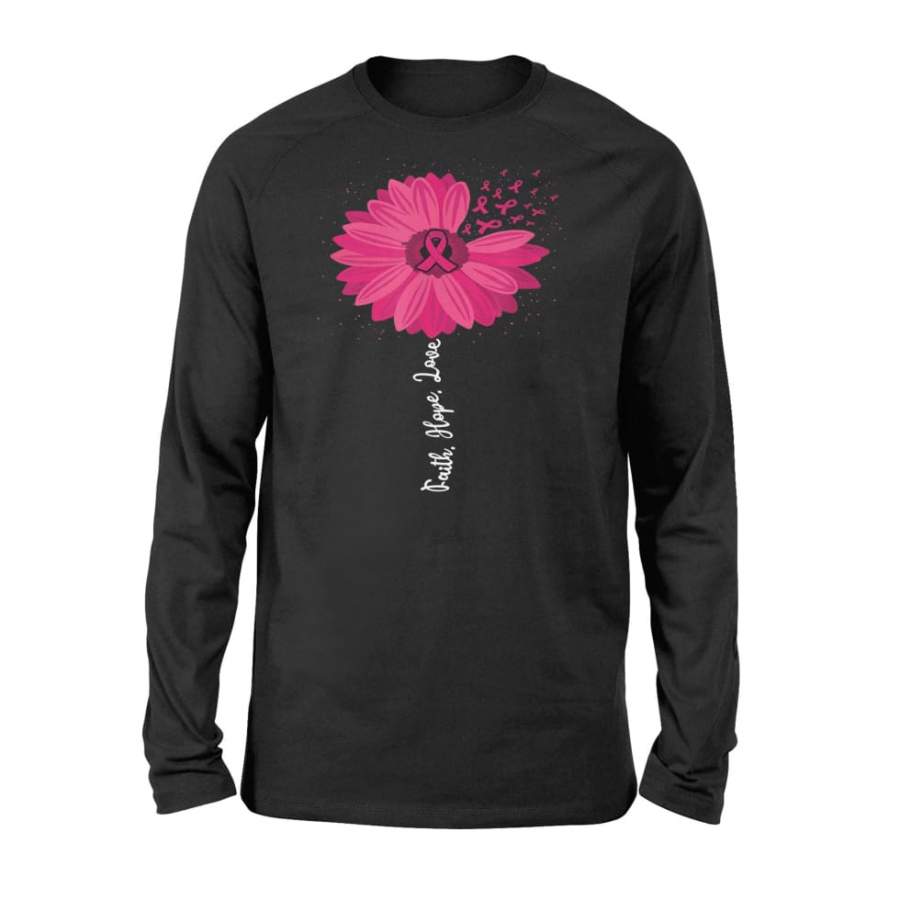 Faith Hope Love Pink Ribbon Daisy Flower Breast Cancer Shirt For Men Women – Standard Long Sleeve