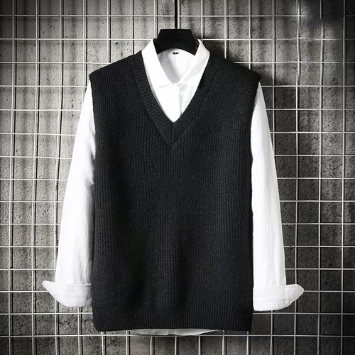 Sweater Vest Men Preppy Style Warm All-match Pure Color Simply Ulzzang Sleeveless Fashion Streetwear Popular Autumn Ins Knitting alx