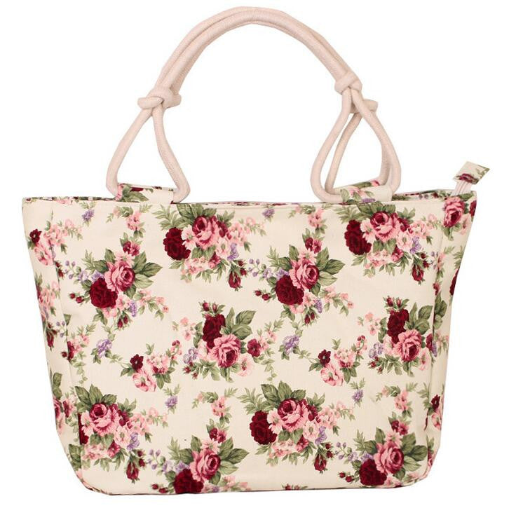 Flower Print Canvas Big Size Handbag