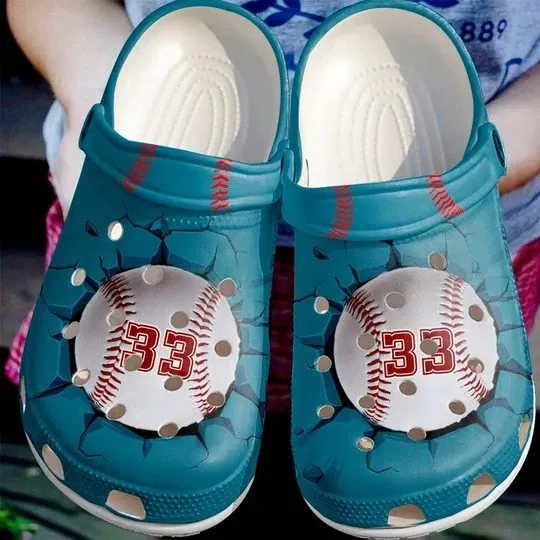 Baseball Lover Teal Personalize Clog Custom Crocss Clog Number On Sandal Fashion Style Comfortable For Women Men Kid