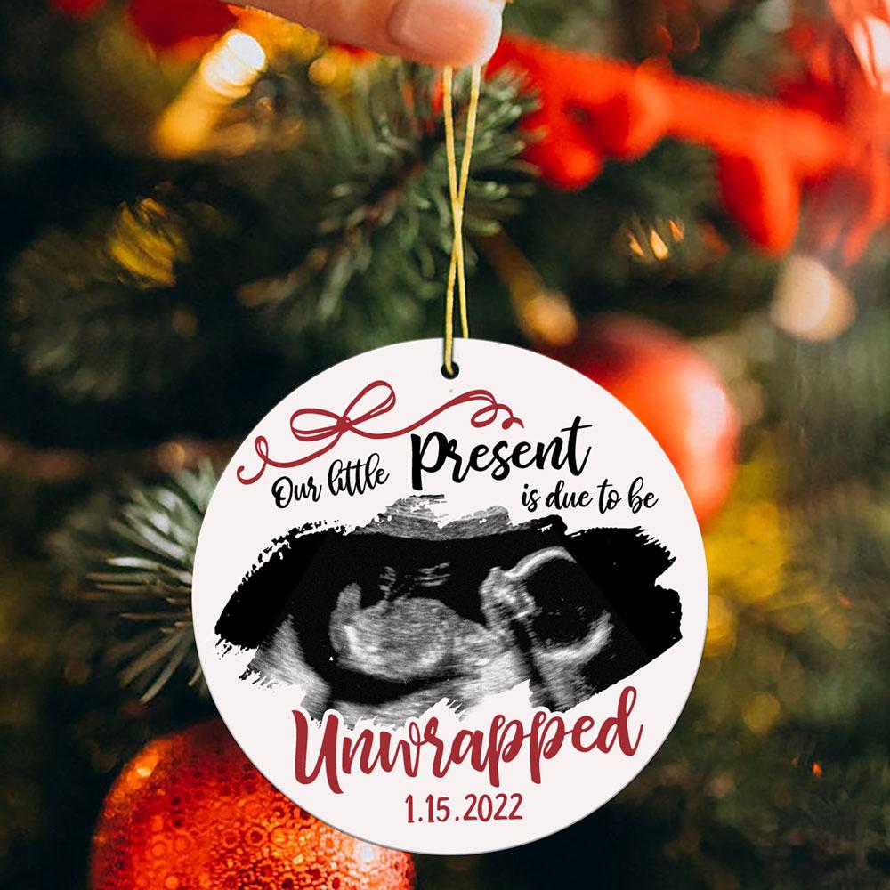 Personalized Ultrasound Image Our Present Due Ornament Christmas Gift For Dad To Be Mom To Be