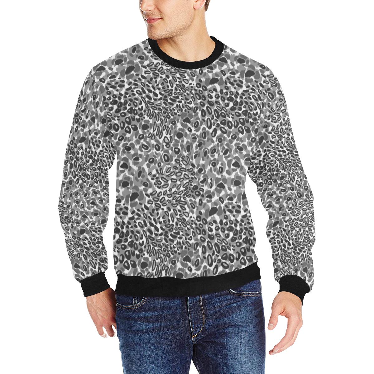 Gray Leopard Texture Pattern Men’s Crew Neck Sweatshirt