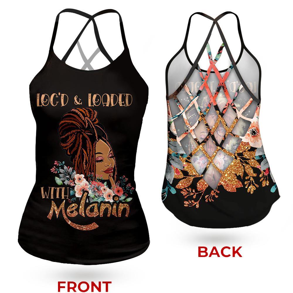 Loc’D And Loaded With Melanin Criss-Cross Open Back Tank Top