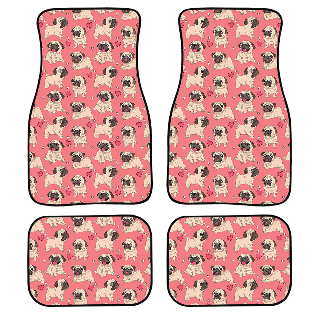 Love Pug Pattern Print Front And Back Car Floor Mats, Front Car Mat