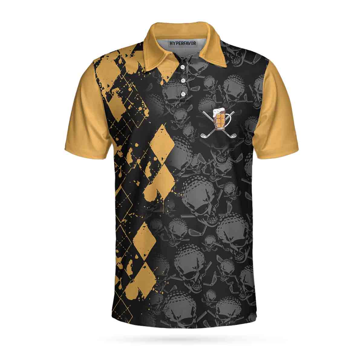 It Golf & Beer'S Time Polo Shirt, Skull Pattern Golf Drinking Polo Shirt, Best Beer Golf Polo Shirt Donuink Store