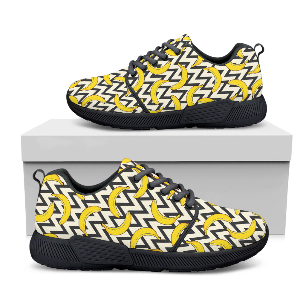 Zigzag Banana Pattern Print Black Athletic Shoes