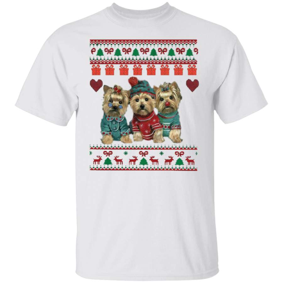 Yorkie Merry Christmas Shirt Cute Dogs Ugly Christmas Graphic Tee Gift Ideas For Dog Lover