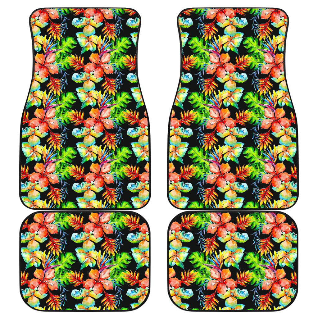 Tropical Hawaii Flowers Pattern Print Front And Back Car Floor Mats, Front Car Mat