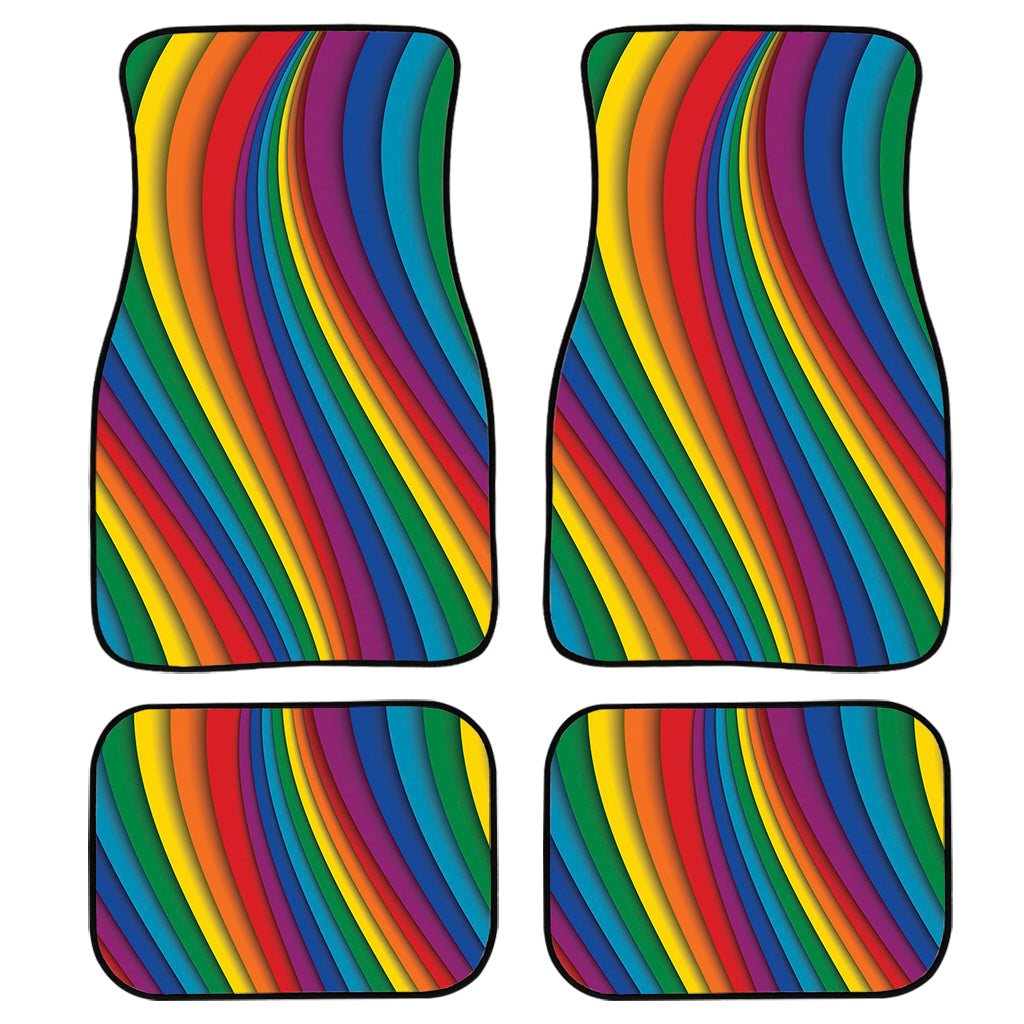 Curved Rainbow Pattern Print Front And Back Car Floor Mats, Front Car Mat