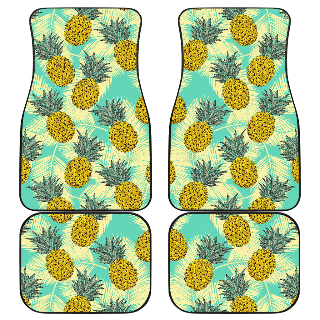 Tropical Vintage Pineapple Pattern Print Front And Back Car Floor Mats, Front Car Mat