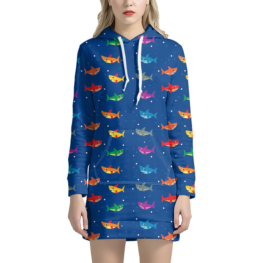 Colorful Baby Sharks Pattern Print Women’S Pullover Hoodie Dress