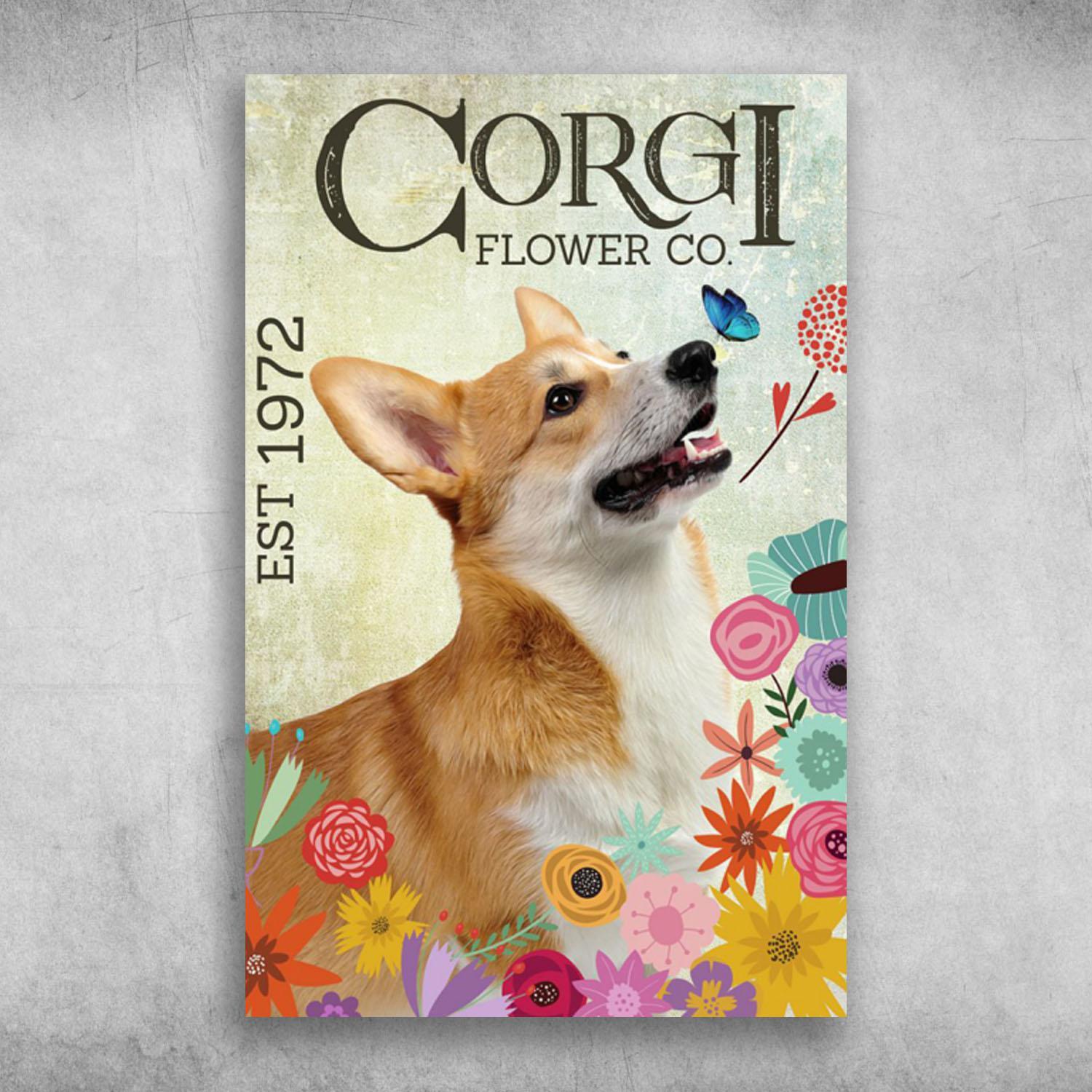 Corgi Flower Co Est 1972 Pembroke Welsh Corgi Poster Print Wall Art Canvas Wall Decor