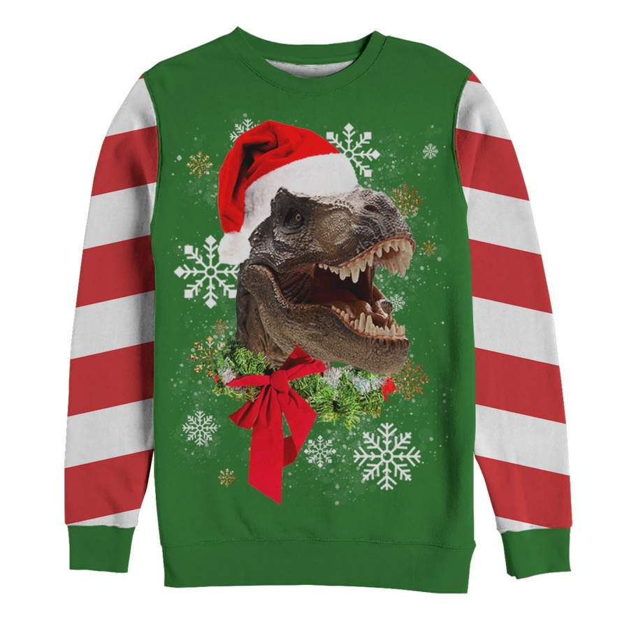 Lost Gods Men’s Ugly Christmas T Rex Candy Cane  All-Over Sweatshirt