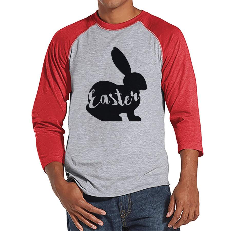 Men’s Easter Shirt – Mens Easter Bunny Happy Easter Shirt – Happy Easter Tshirt – Gift for Him – Matching Family Bunny Shirt – Red Raglan