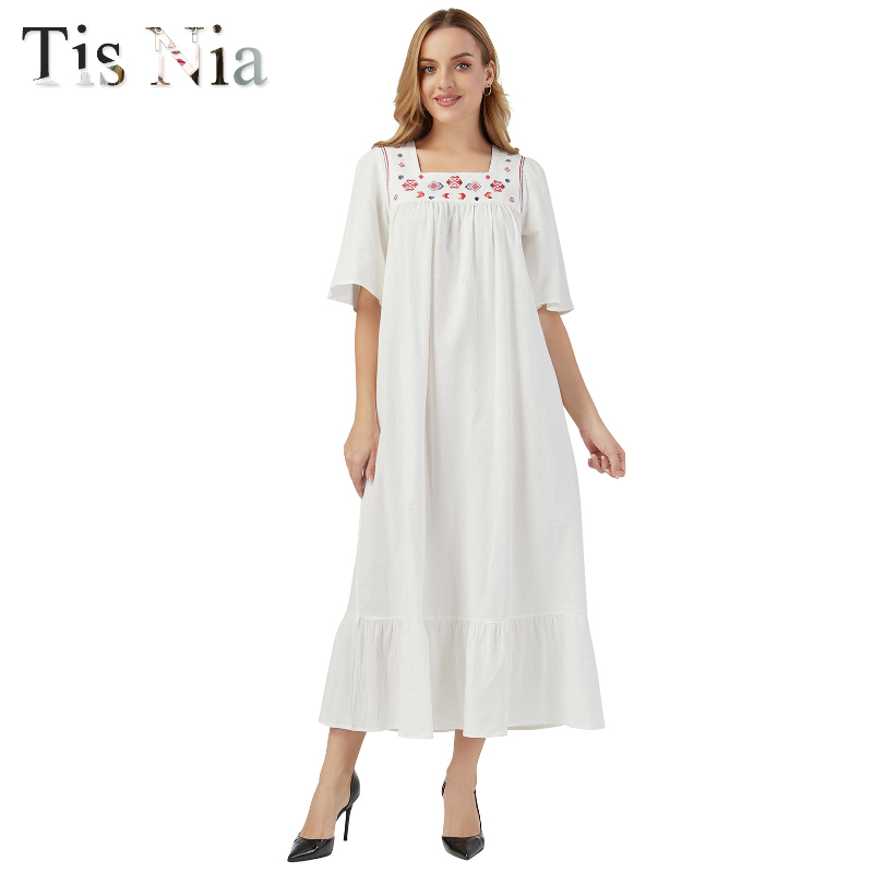 2022 New Ladies Elegant Embroidery Cotton Dress White Female Stitching Dress Floral Hollow Loose Casual Party Lotus Leaf XL alx