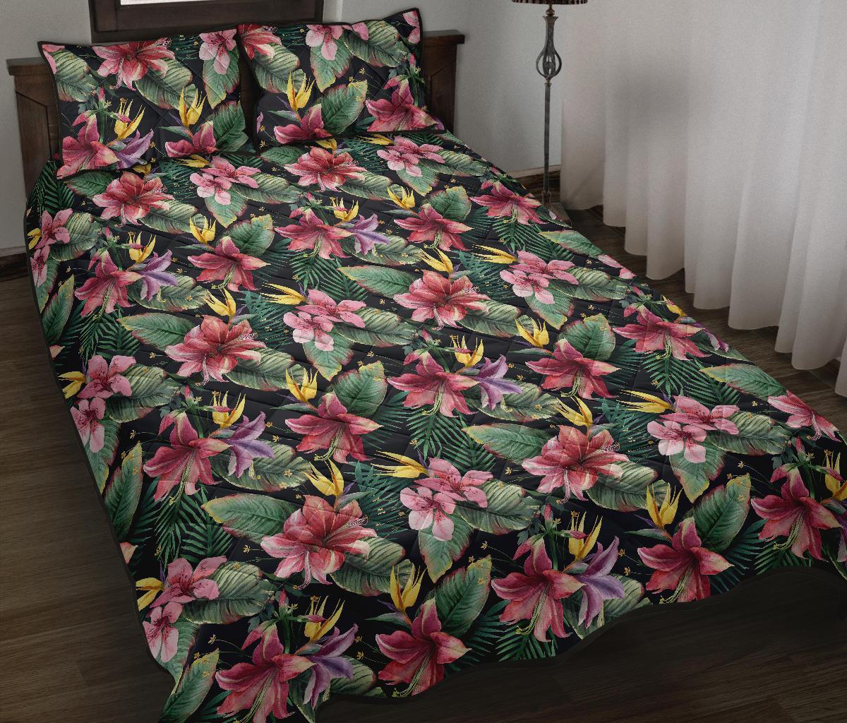 Hawaii Quilt Bed Set Tropical Flowers Palm And Leaves AH J1