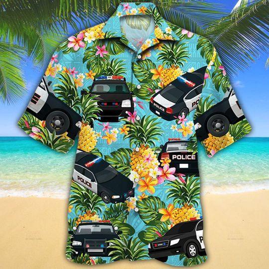 Police Cars Pineapple Hawaii Unisex Print Aloha Short Sleeve Casual Shirt Ha47697