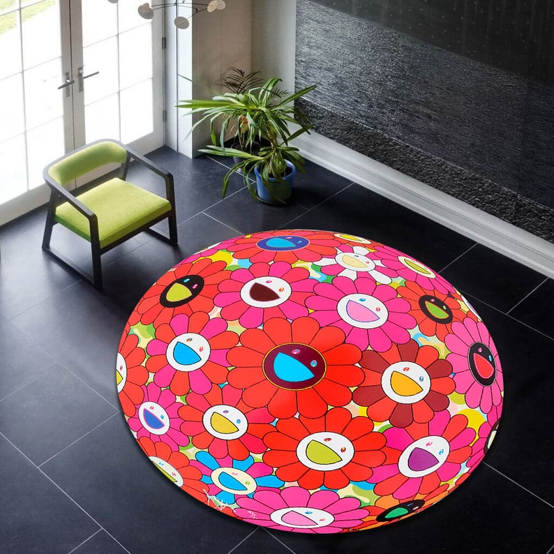 Laughing Daisy Rug,Round Rug,Round Carpet,Laughing Daisy Patterned Rug,Laughing Daisy Pattern Round Rug,Cheerful Daisy Rug