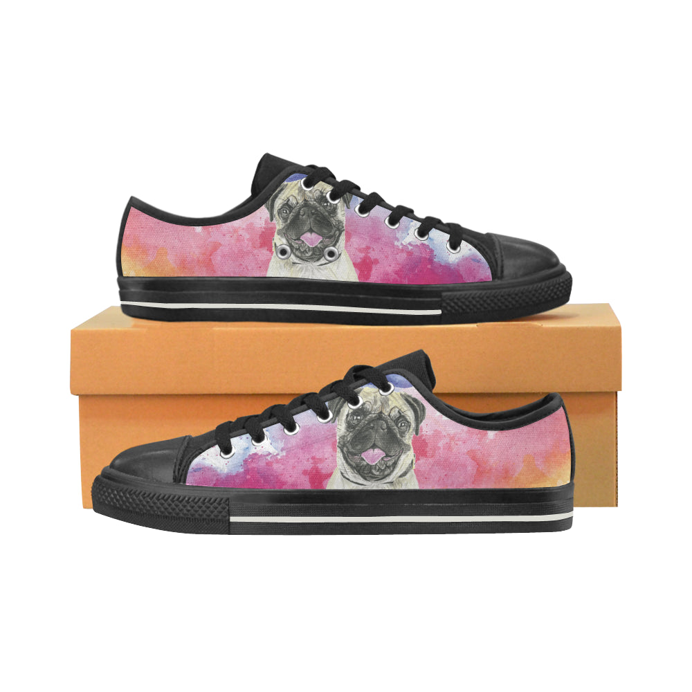 Pug Water Colour No.1 Black Canvas Women’s Shoes/Large Size