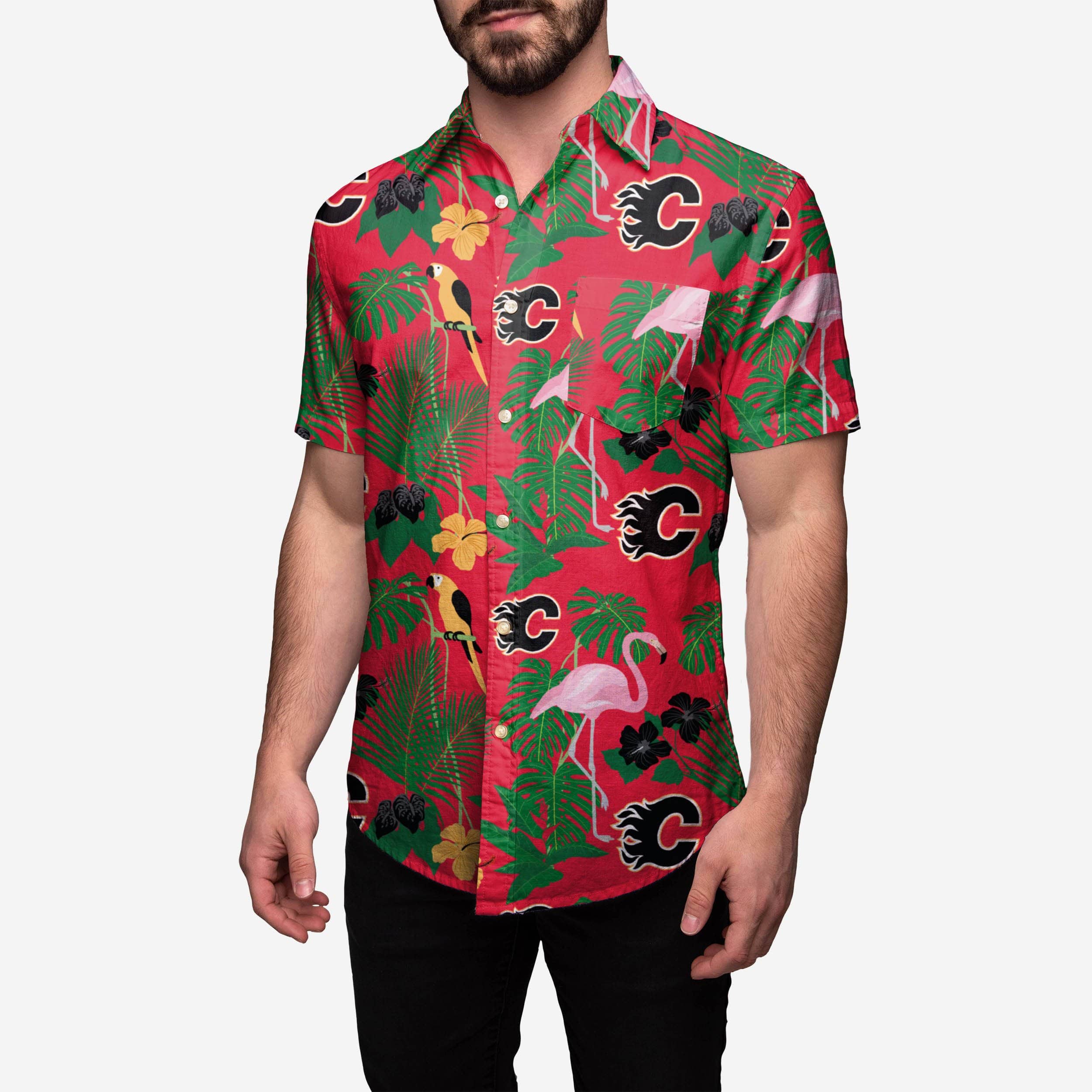 Calgary Flames Floral Button Up Shirt