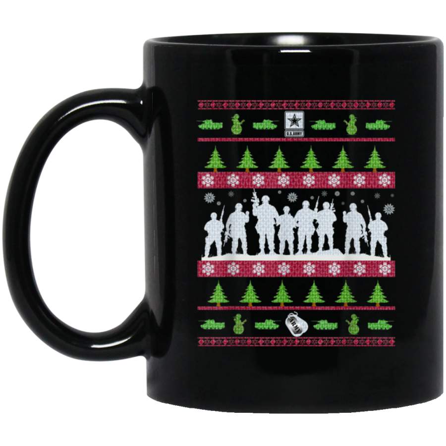 US Army Ugly Christmas Sweater Military Black Mug