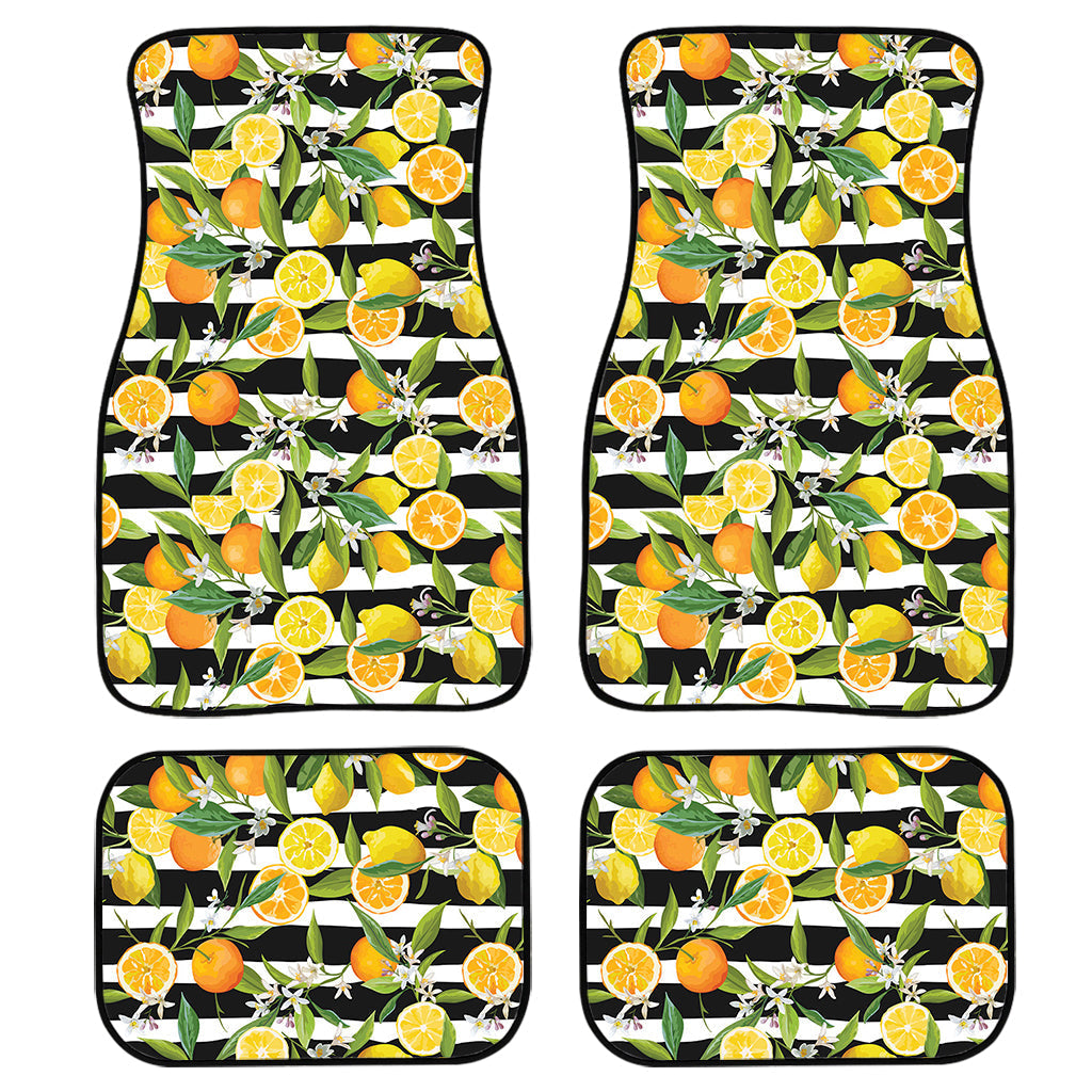 Orange And Lemon Striped Pattern Print Front And Back Car Floor Mats, Front Car Mat