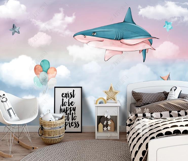 3D Northern Europe Hand-Painted Cartoon Sky Clouds Whale Wall Mural Wallpaper Sww1599