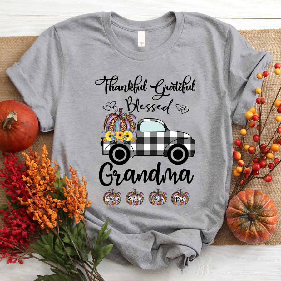 Thankful Grateful Blessed Grandma, Personalized Grandma T-Shirt