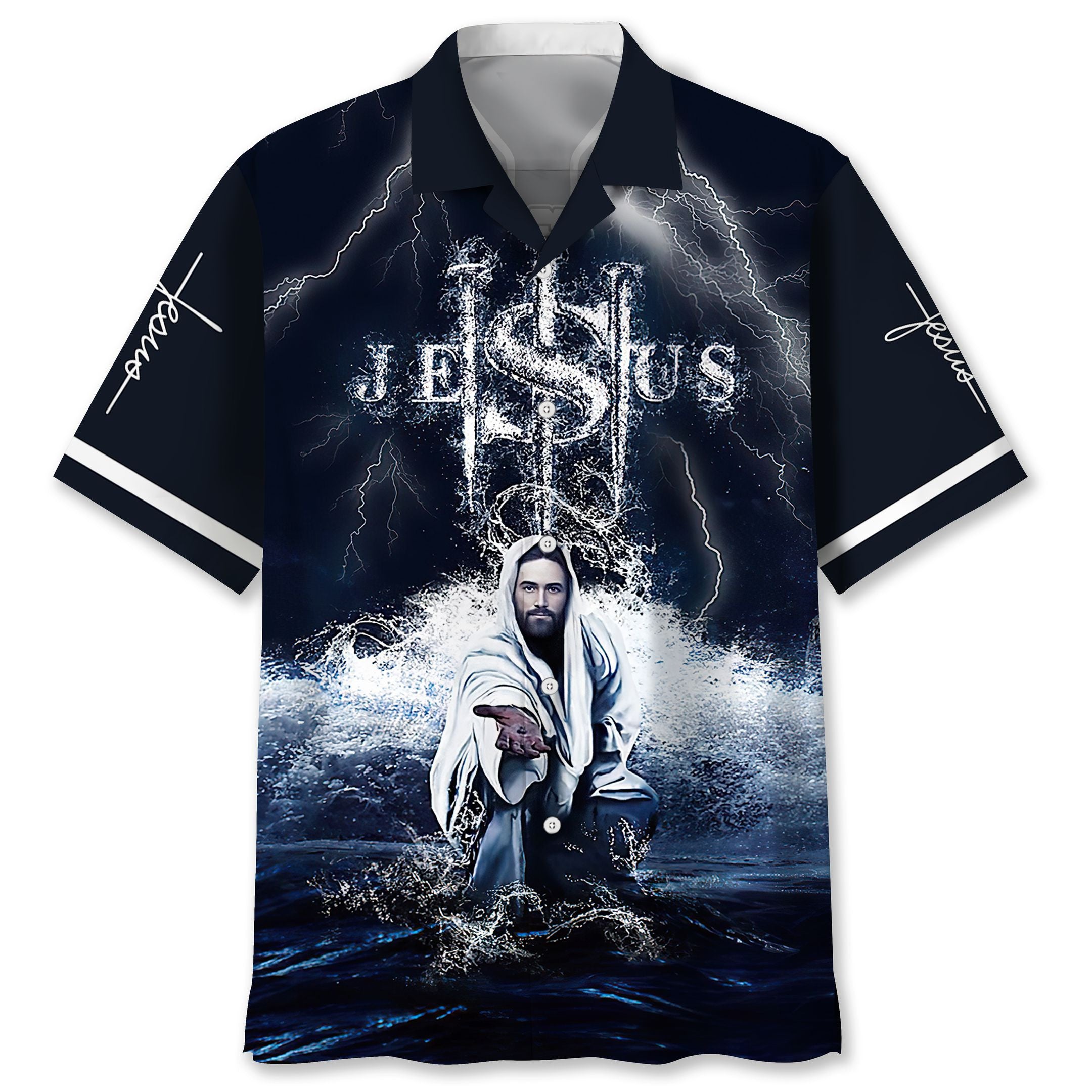 Jesus Beach Hawaiian Unisex Print Aloha Short Sleeve Casual Shirt Ha28467