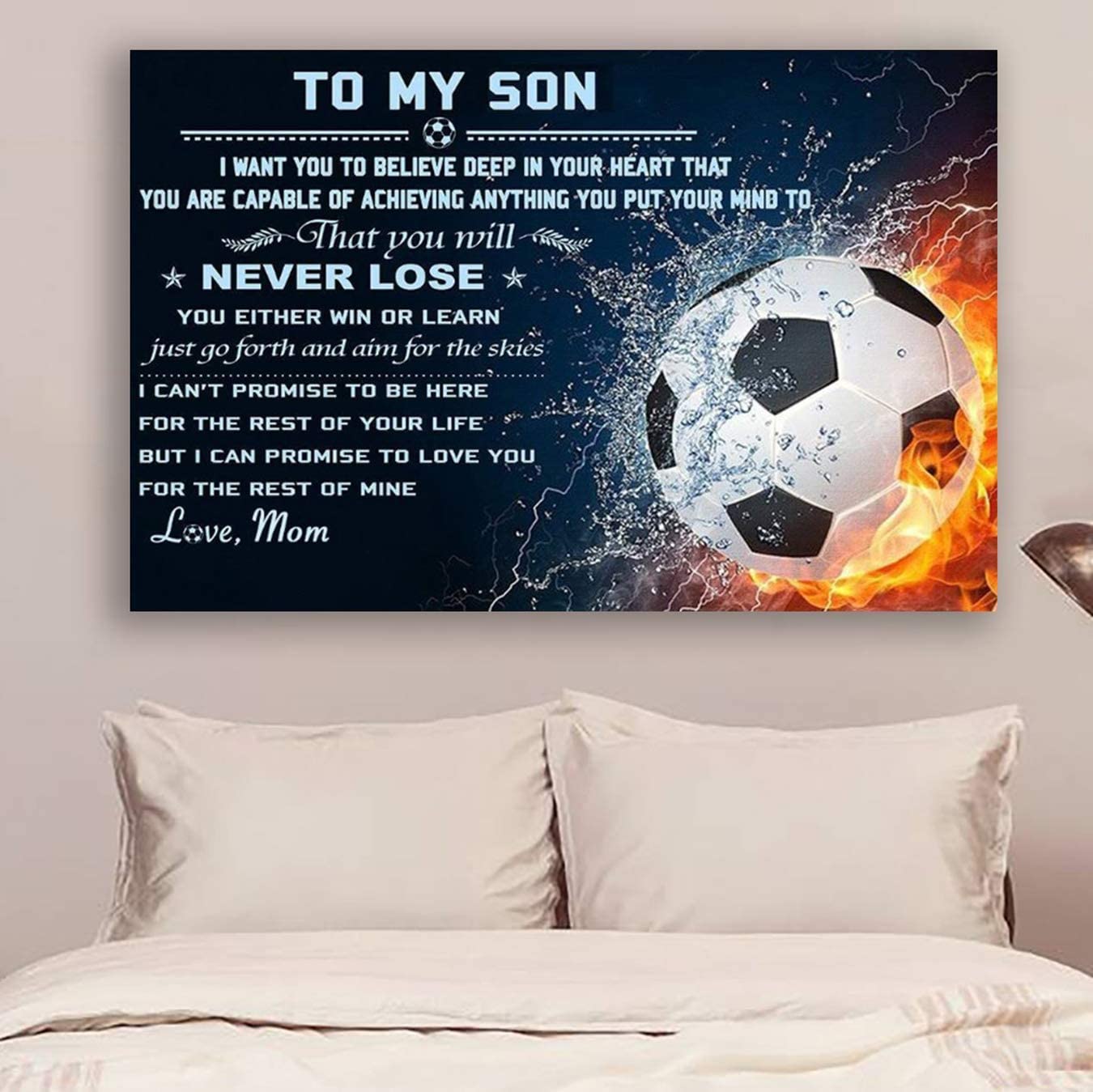 Poster for Room Aesthetic -Command Strips Wall Decor – Cvlhd12 Soccer Poster – Mom to Son – Never Lose