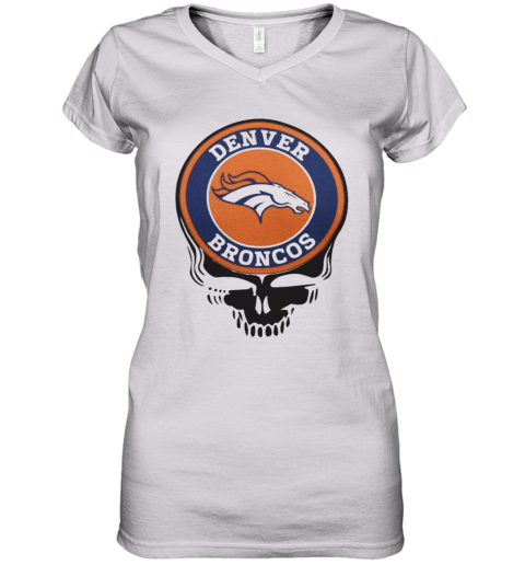 Denver Broncos Football Skull Women’S V-Neck T-Shirt