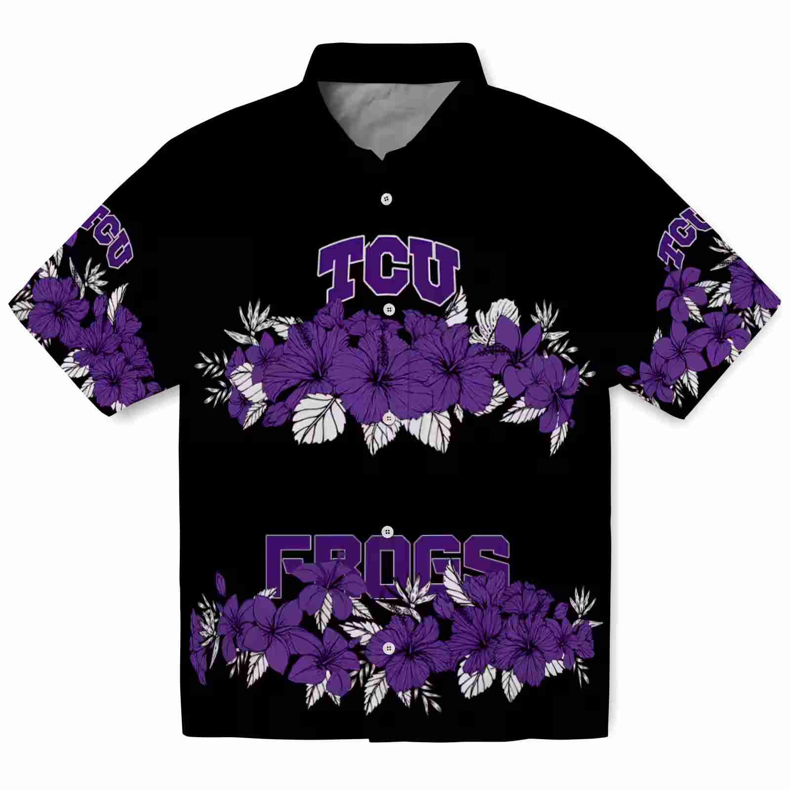 Tcu Horned Frogs Hibiscus Stripe Purple Black Hawaiian Shirt