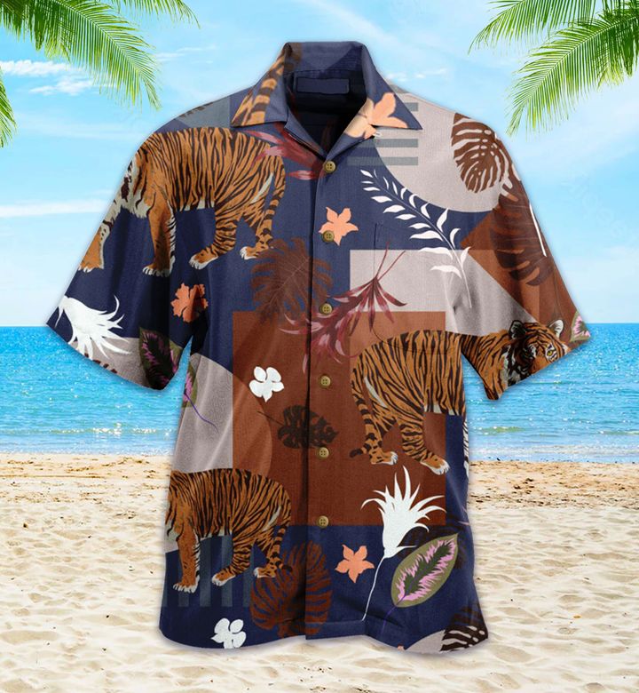 Geometric Tiger Blue Hawaii Shirt Ha73136