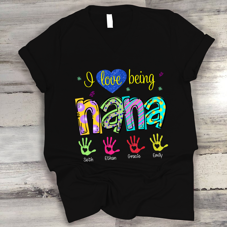 I Love Being Nana Colorful Hands V-Neck