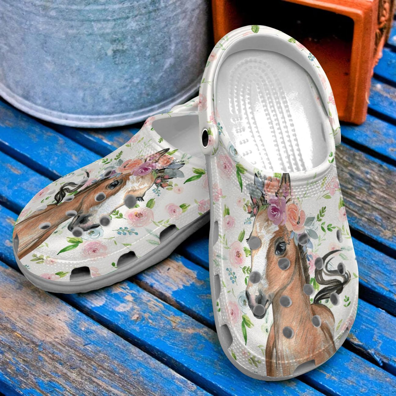 Horse Personalized Clog, Custom Name, Text, Color, Number Fashion Style For Women, Men, Kid, Print 3D Flower Horse