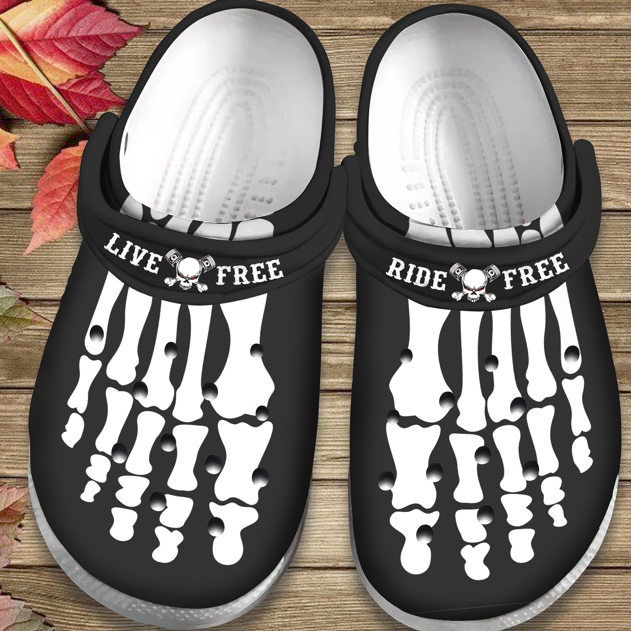 Skeleton Foot Tattoo Custom Crocs Shoes Clogs – Ride Free Outdoor Crocs Shoes Clogs Birthday Gift For Men Women