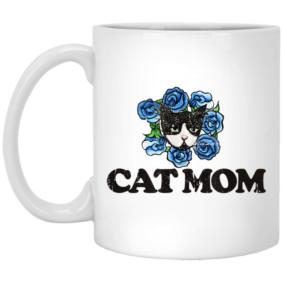 Vintage Cat Mom Tuxedo Cat cute cat art cat people gifts White Mug