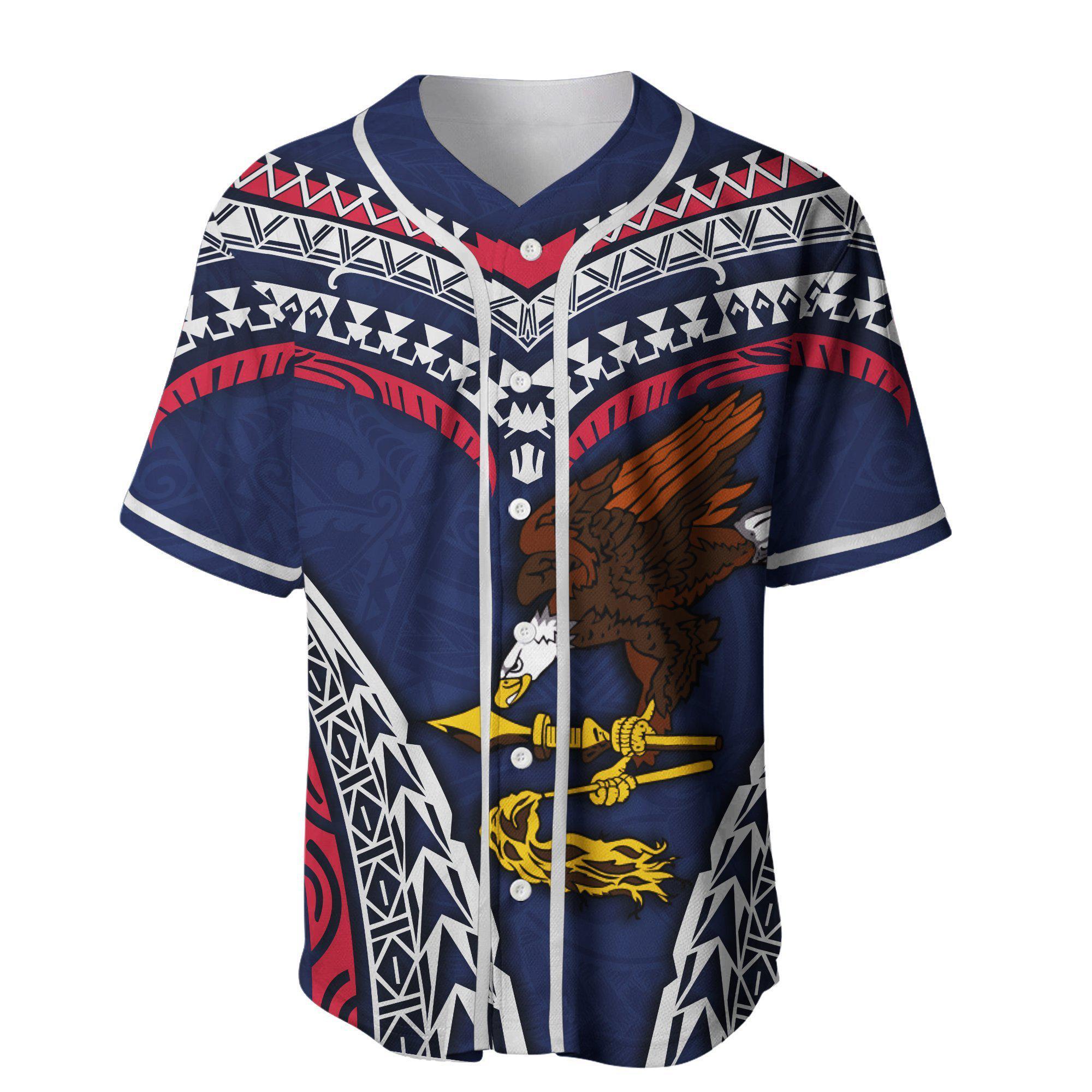 American Samoa Warrior Style Polynesian Pattern Baseball Jersey Shirt