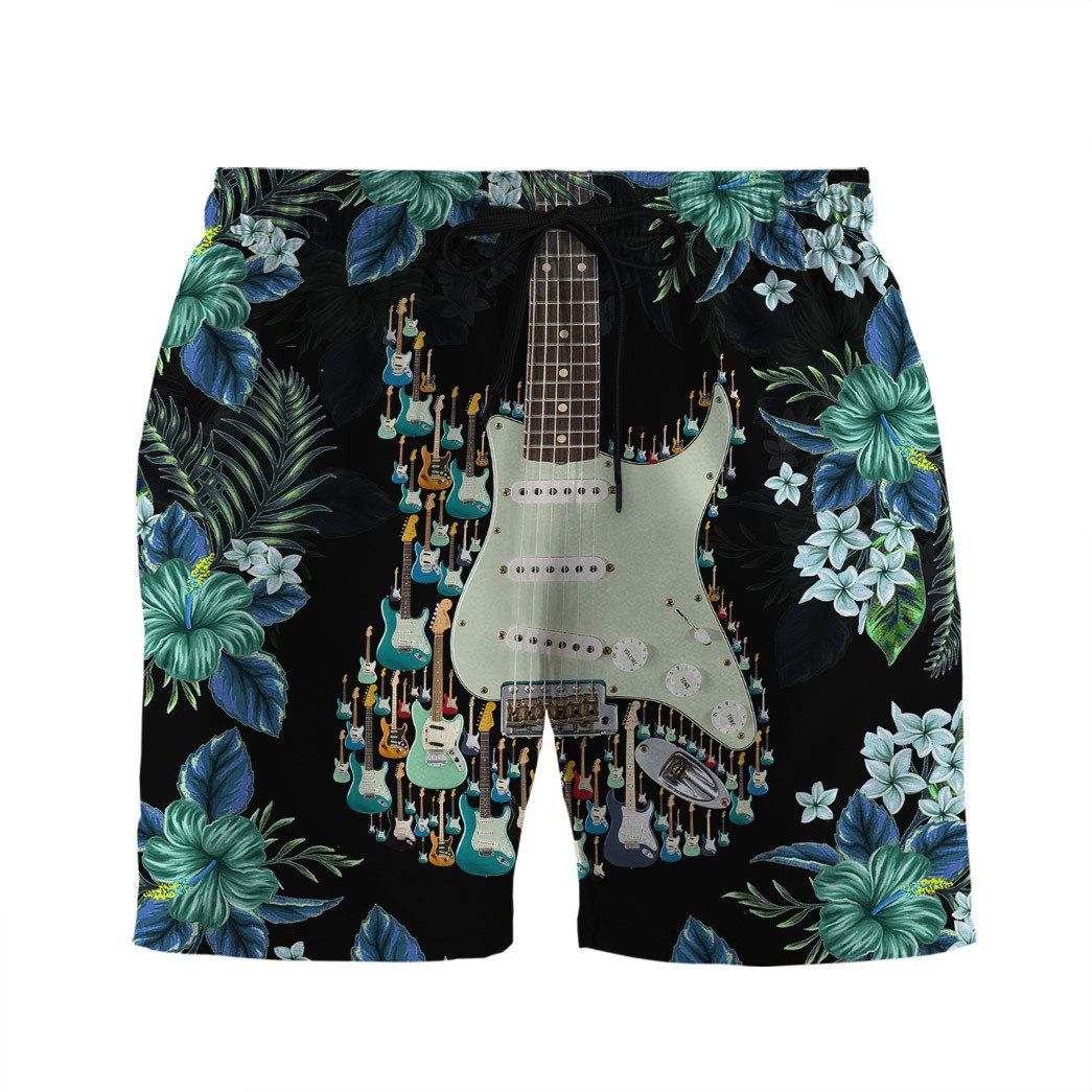 Gearhumans Electric Guitar Hawaiian Custom Beach Shorts Swim Trunks Ha24401