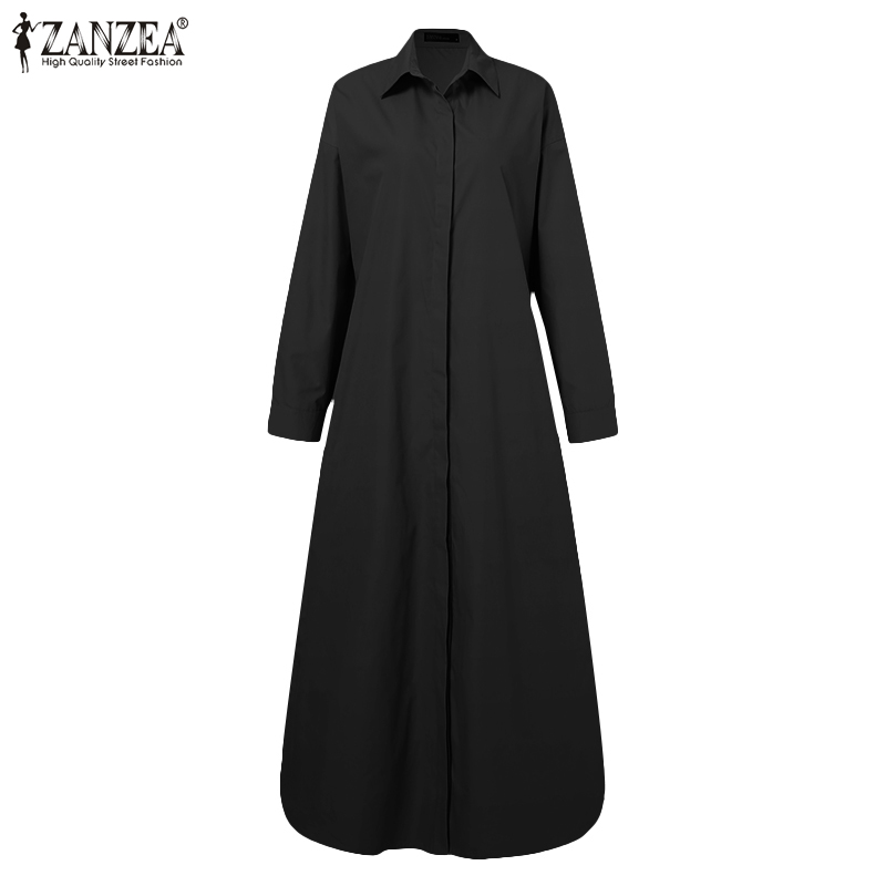 Stylish Solid Shirt Dress Women’s Autumn Sundress 2022 ZANZEA Casual Long Sleeve Maxi Vestidos Female Lapel Robe Oversized alx